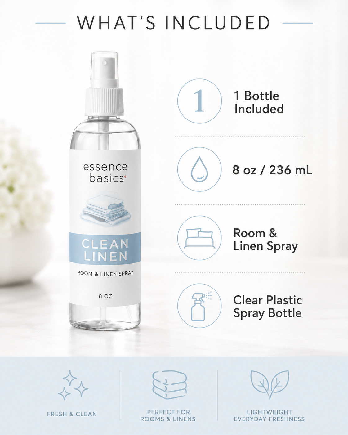 Clean Linen Room and Linen Spray 8 Oz Fresh Fabric and Home Mist by Anjolie's Essence Co.