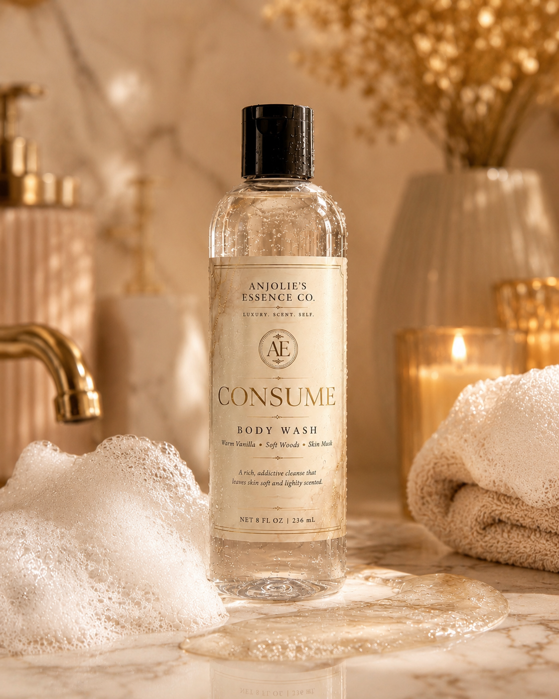 Consume Body Wash 8 Oz Warm Vanilla Woods And Skin Musk Fragrance Scented Cleanser by Anjolie's Essence Co.