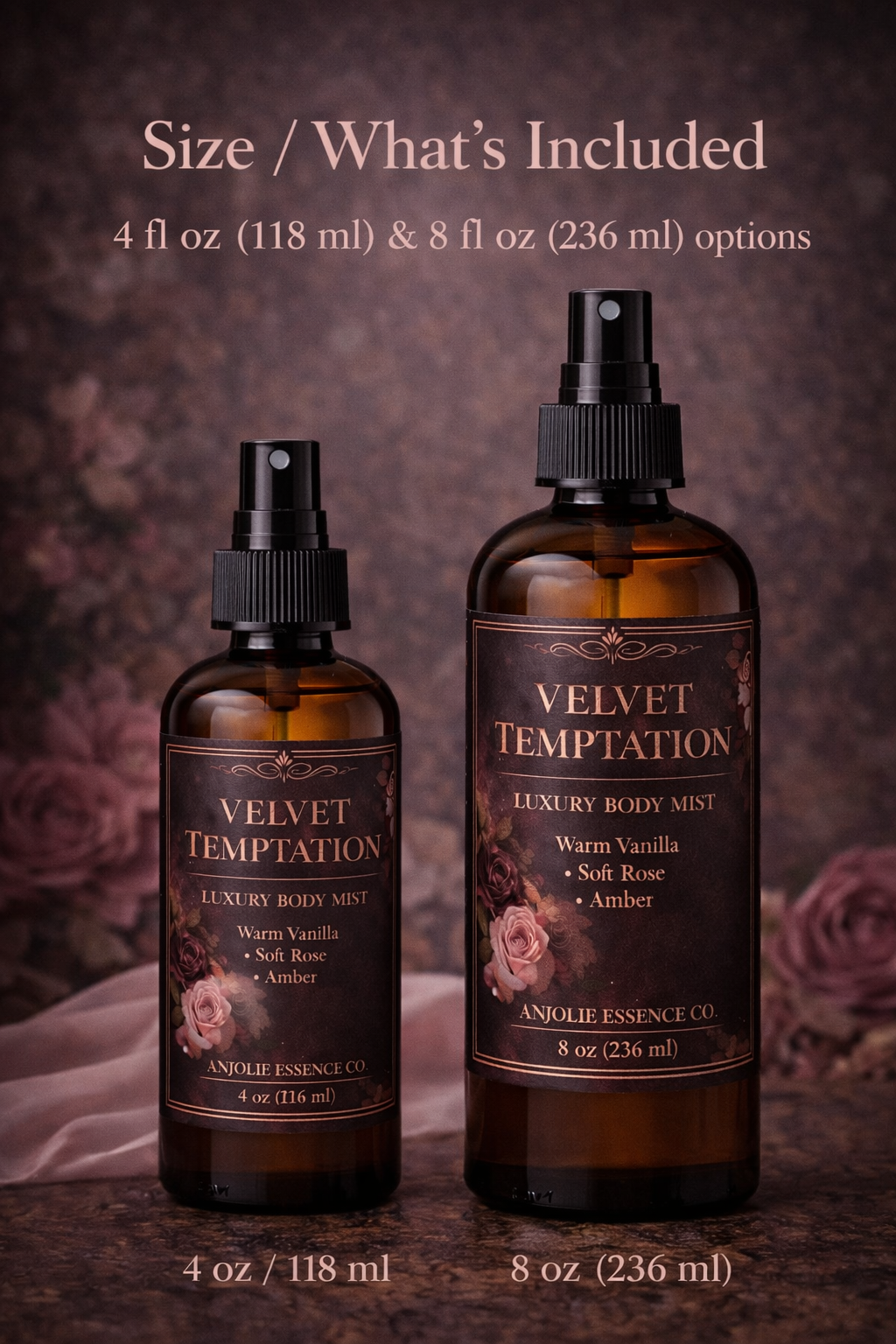 Velvet Temptation Luxury Body Mist By Anjolie Essence Co For Women Long Lasting Soft Rose Vanilla Amber by Anjolie's Essence Co.