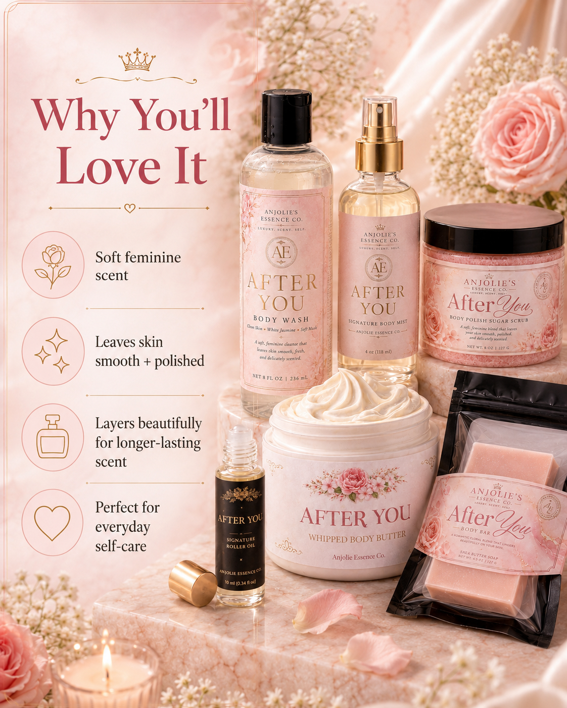 After You 6 Piece Bath And Body Gift Set With Soft Floral Fragrance by Anjolie's Essence Co.