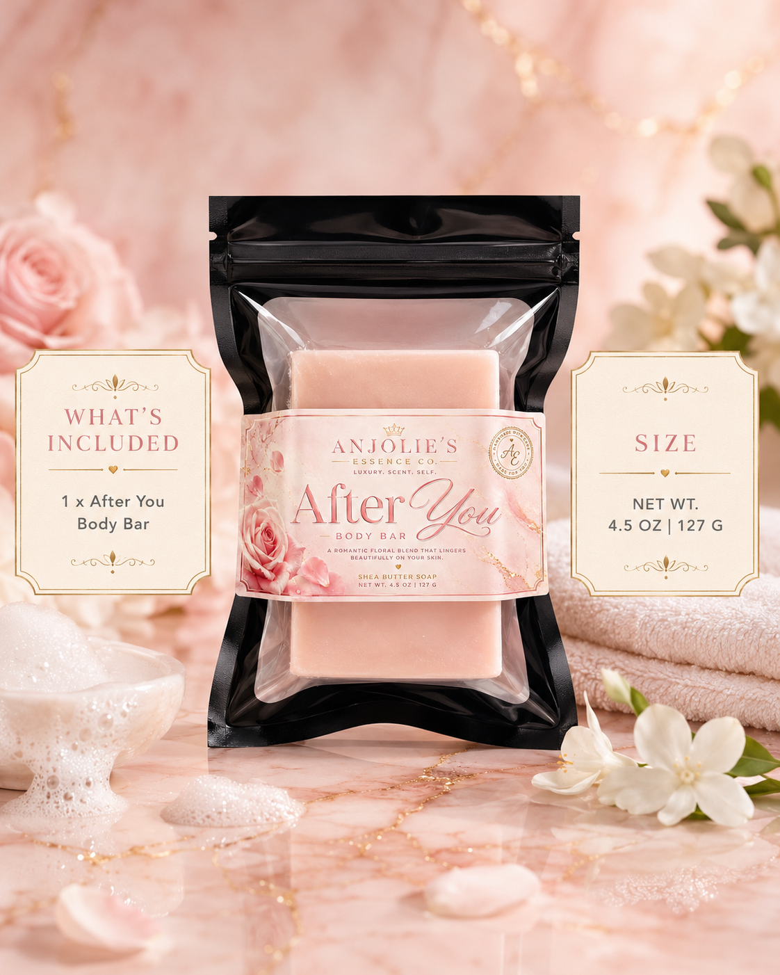 After You Body Bar Soap 4.5 Oz With White Jasmine And Soft Musk by Anjolie's Essence Co.
