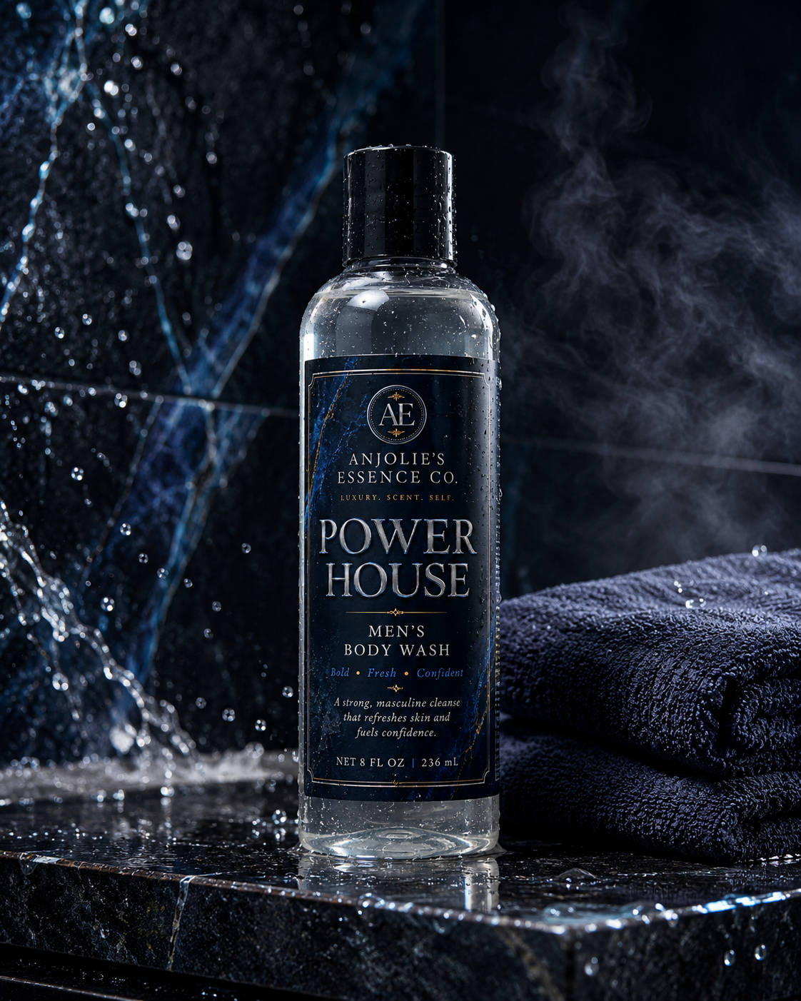 Powerhouse Mens Body Wash 8 Oz With Fresh Woods Amber And Musk by Anjolie's Essence Co.