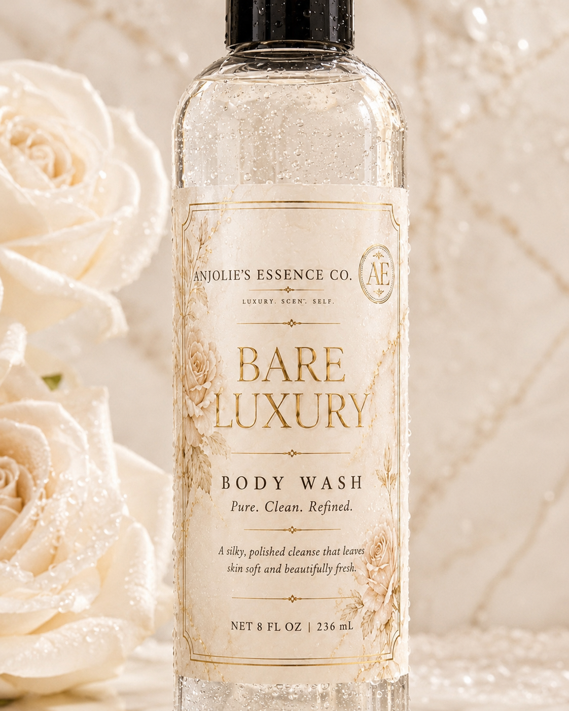 Bare Luxury Body Wash 8 Oz Clean Linen Musk Fragrance Shower Gel by Anjolie's Essence Co.