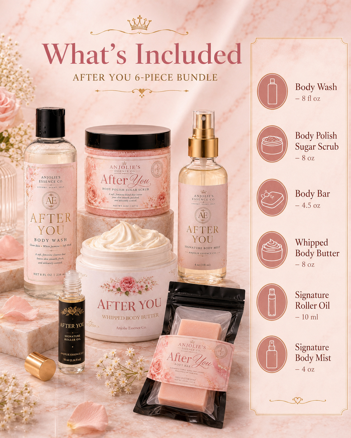 After You 6 Piece Bath And Body Gift Set With Soft Floral Fragrance by Anjolie's Essence Co.