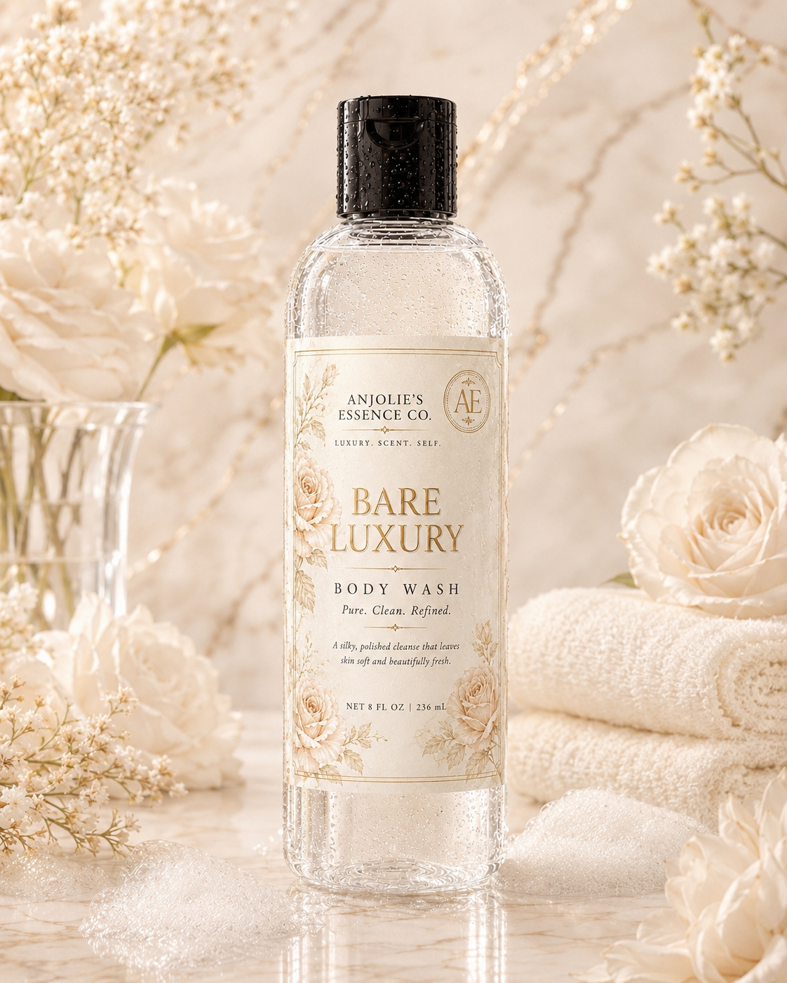 Bare Luxury Body Wash 8 Oz Clean Linen Musk Fragrance Shower Gel by Anjolie's Essence Co.