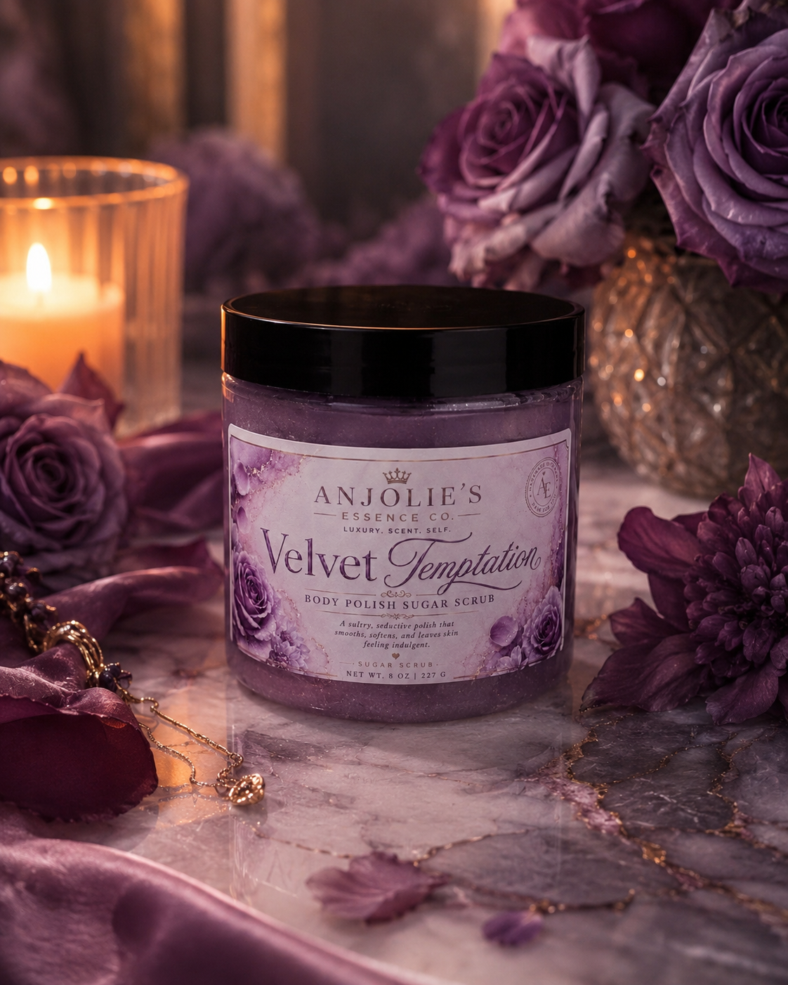 Velvet Temptation Sugar Scrub Body Polish Warm Vanilla Floral 8 oz by Anjolie's Essence Co.