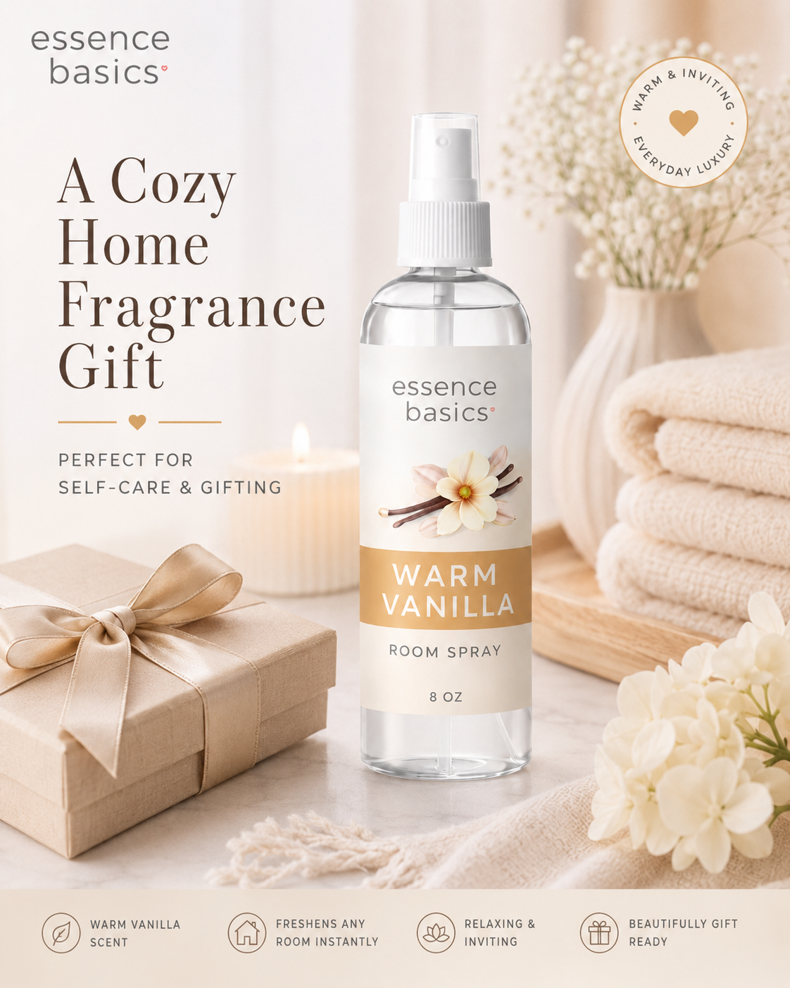 Warm Vanilla Room and Linen Spray Home Fragrance Fabric Mist 8 Oz by Anjolie's Essence Co.