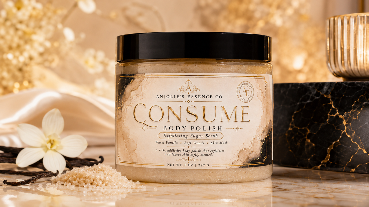 Consume Body Polish Sugar Scrub 8 Oz Warm Vanilla Woods And Musk by Anjolie's Essence Co.