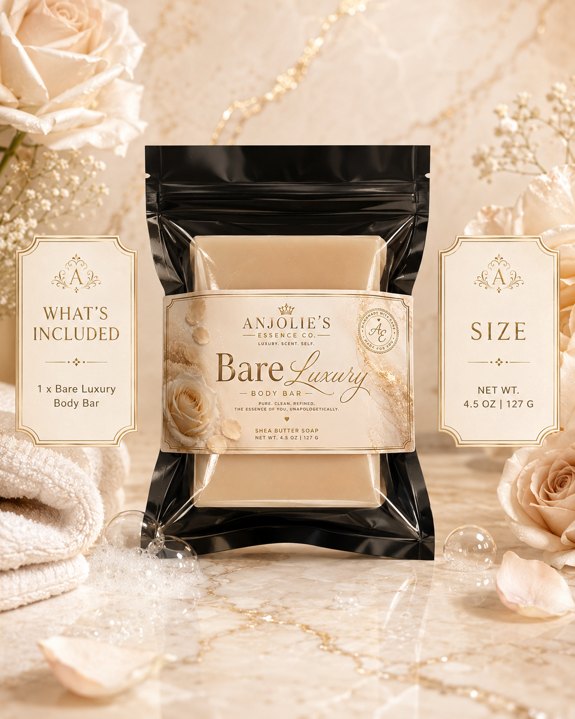 Bare Luxury Body Bar Soap Four And A Half Ounce Clean Linen Musk Daily Cleanser by Anjolie's Essence Co.
