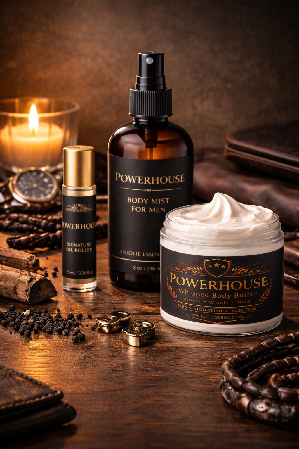 Powerhouse Men Fragrance Layering Set With Perfume Oil Mist And Body Butter by Anjolie's Essence Co.