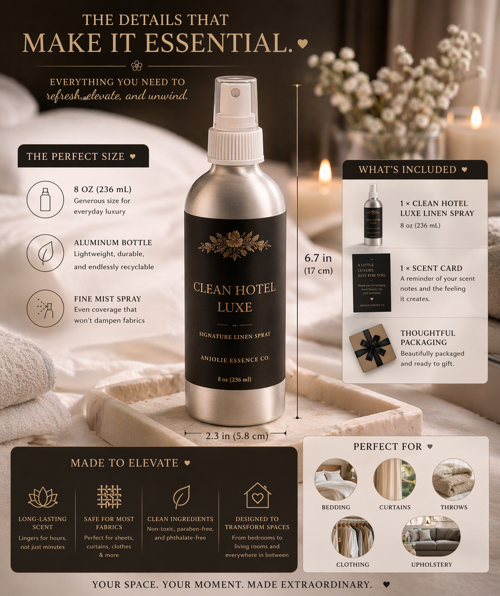 Clean Hotel Signature Linen Spray 8 Oz Alcohol Based Fresh Scent For Bedding And Fabrics by Anjolie's Essence Co.