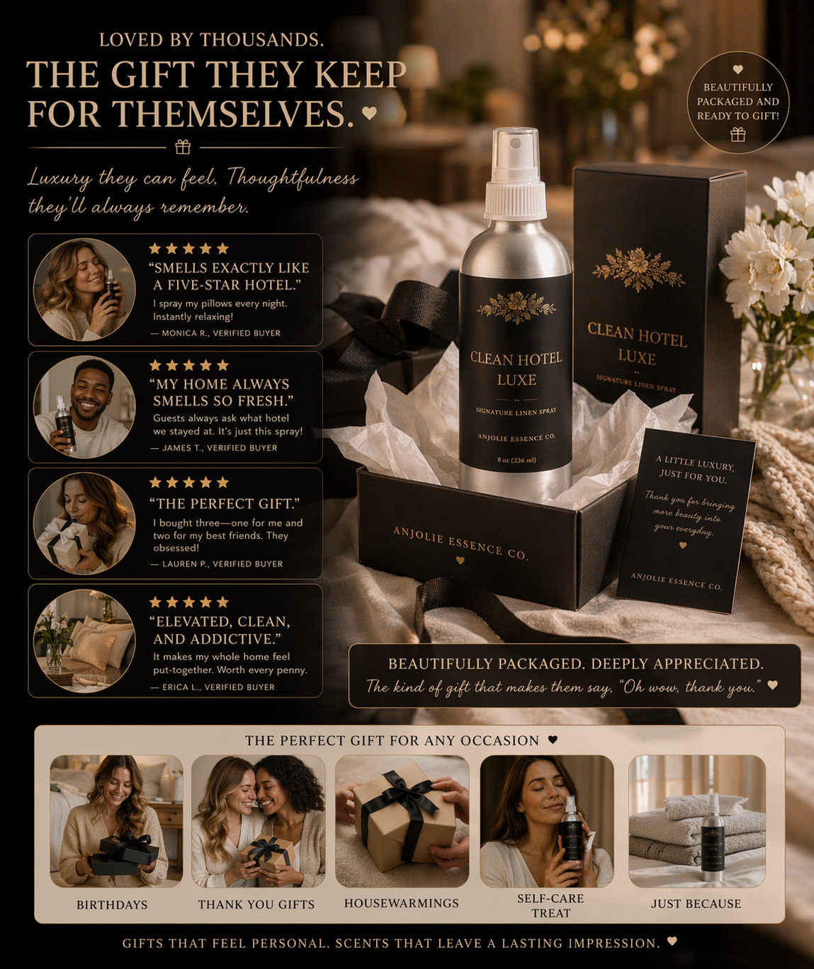 Clean Hotel Signature Linen Spray 8 Oz Alcohol Based Fresh Scent For Bedding And Fabrics by Anjolie's Essence Co.
