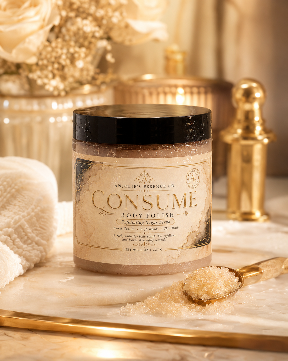 Consume Body Polish Sugar Scrub 8 Oz Warm Vanilla Woods And Musk by Anjolie's Essence Co.