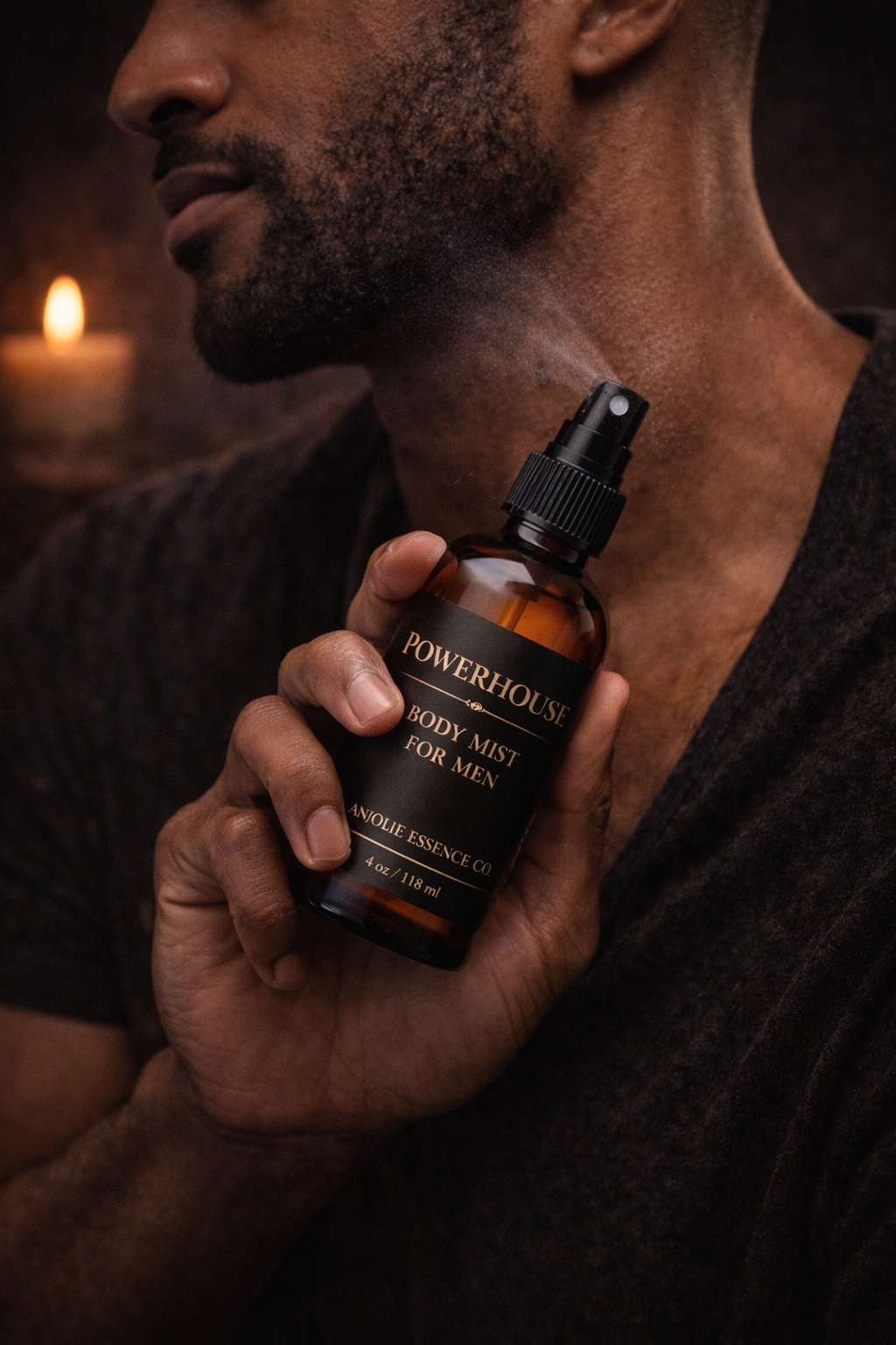 Powerhouse Mens Body Mist with Fresh Woods Amber and Musk by Anjolie's Essence Co.