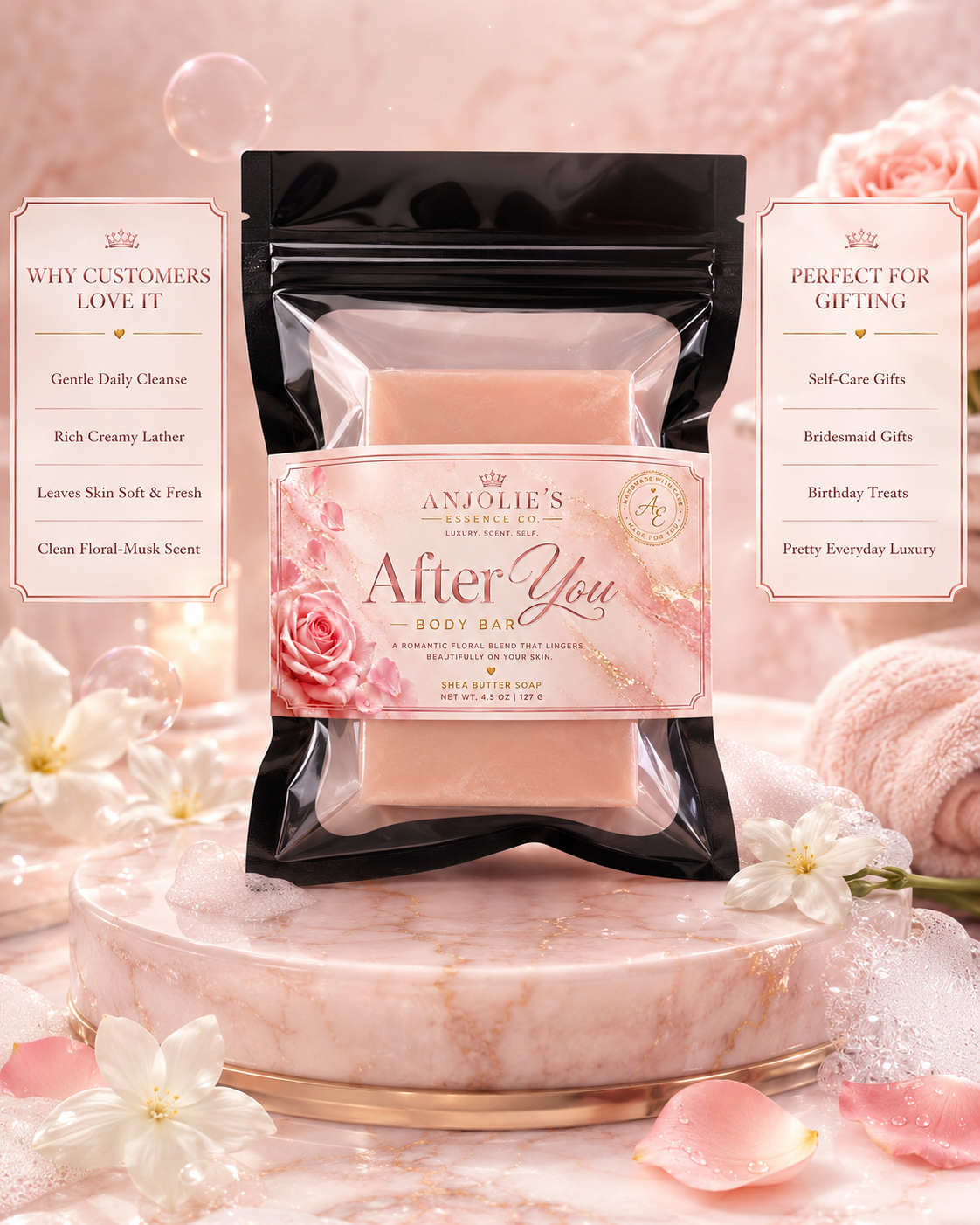 After You Body Bar Soap 4.5 Oz With White Jasmine And Soft Musk by Anjolie's Essence Co.
