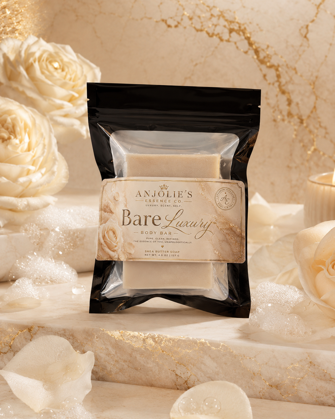 Bare Luxury Body Bar Soap Four And A Half Ounce Clean Linen Musk Daily Cleanser by Anjolie's Essence Co.