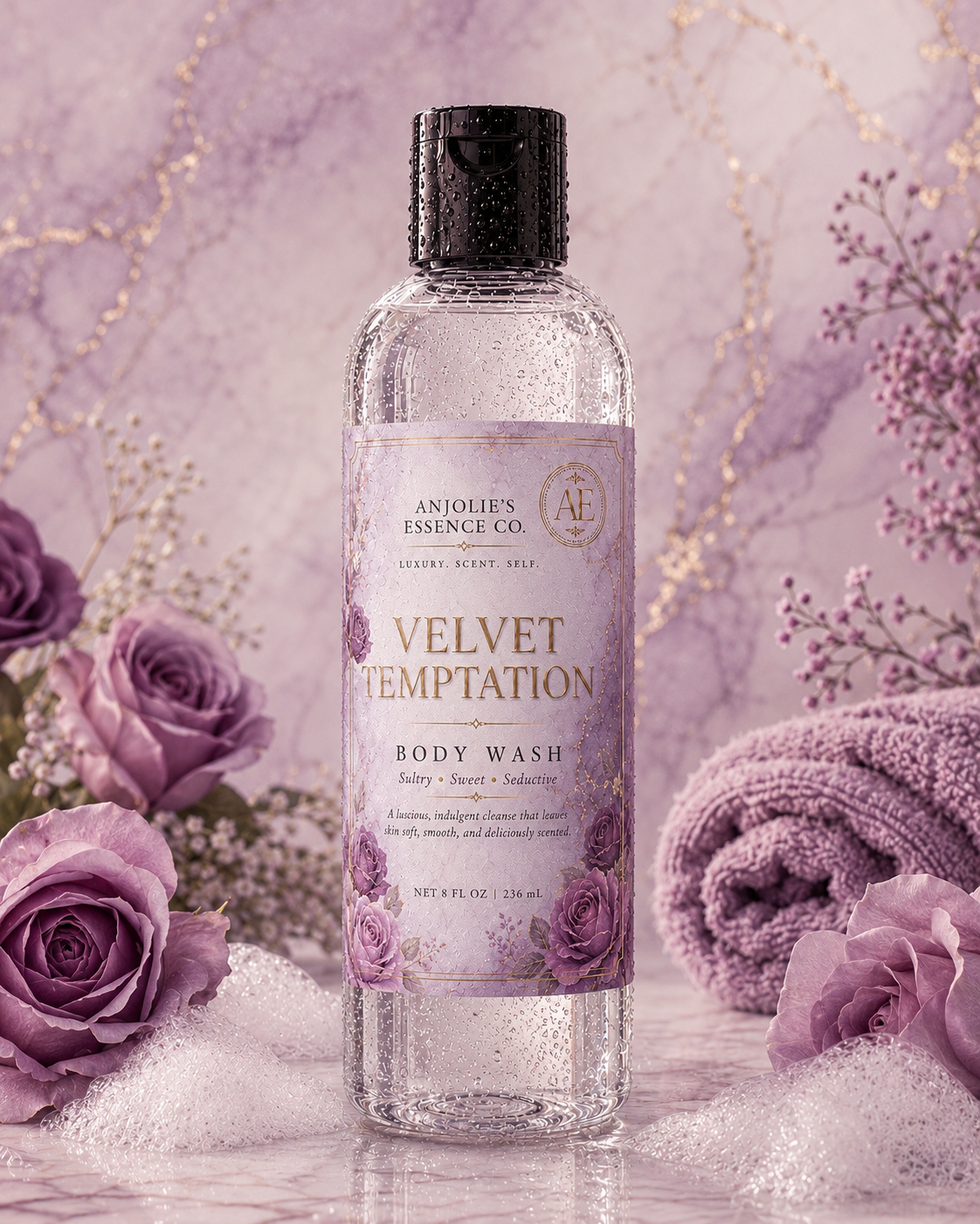 Velvet Temptation Body Wash 8 Oz With Warm Vanilla Floral Fragrance by Anjolie's Essence Co.