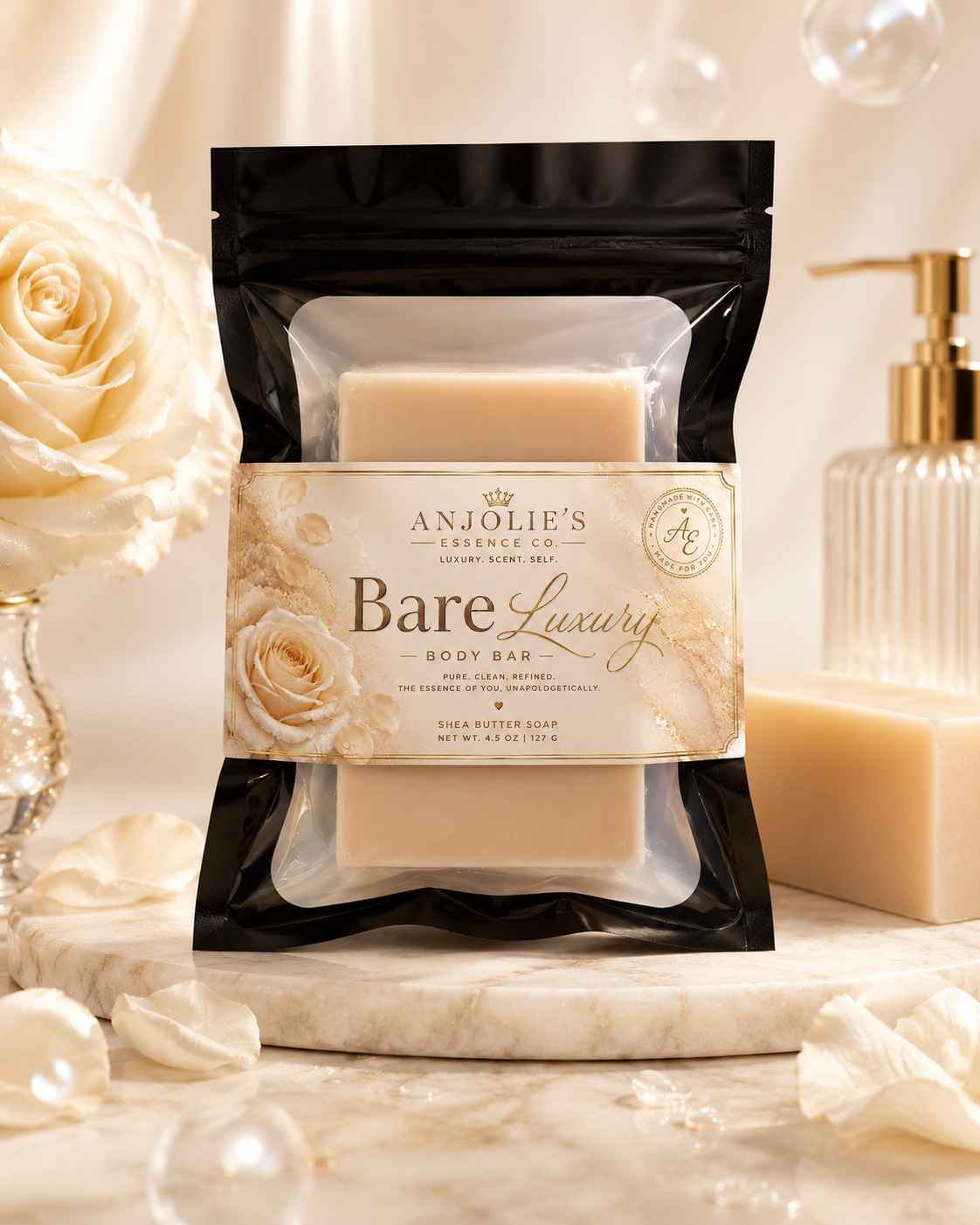 Bare Luxury Body Bar Soap Four And A Half Ounce Clean Linen Musk Daily Cleanser by Anjolie's Essence Co.