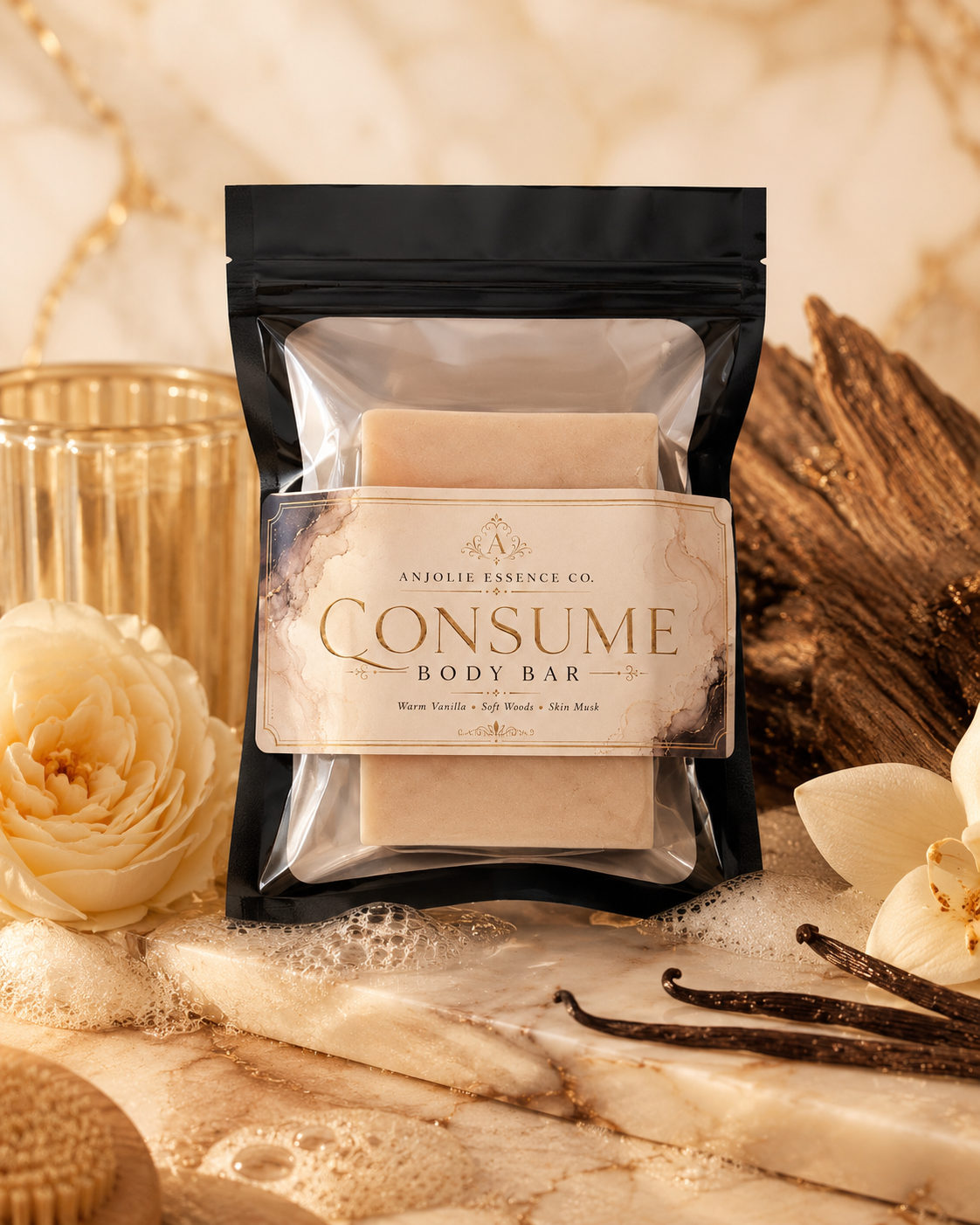 Consume Body Bar Soap 4.5 Oz With Warm Vanilla Woods And Skin Musk by Anjolie's Essence Co.