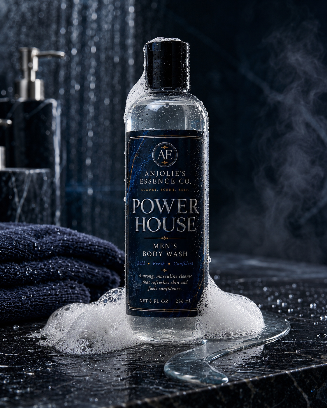 Powerhouse Mens Body Wash 8 Oz With Fresh Woods Amber And Musk by Anjolie's Essence Co.