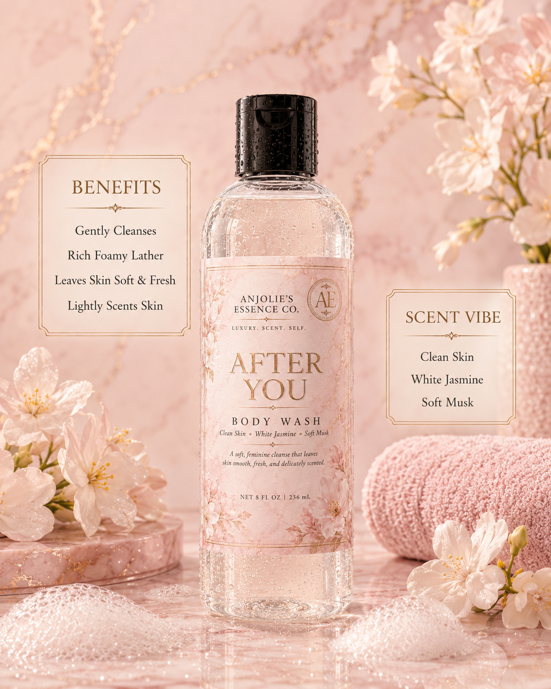 After You Body Wash 8 Oz Soft Floral Musk Shower Gel With Jasmine by Anjolie's Essence Co.