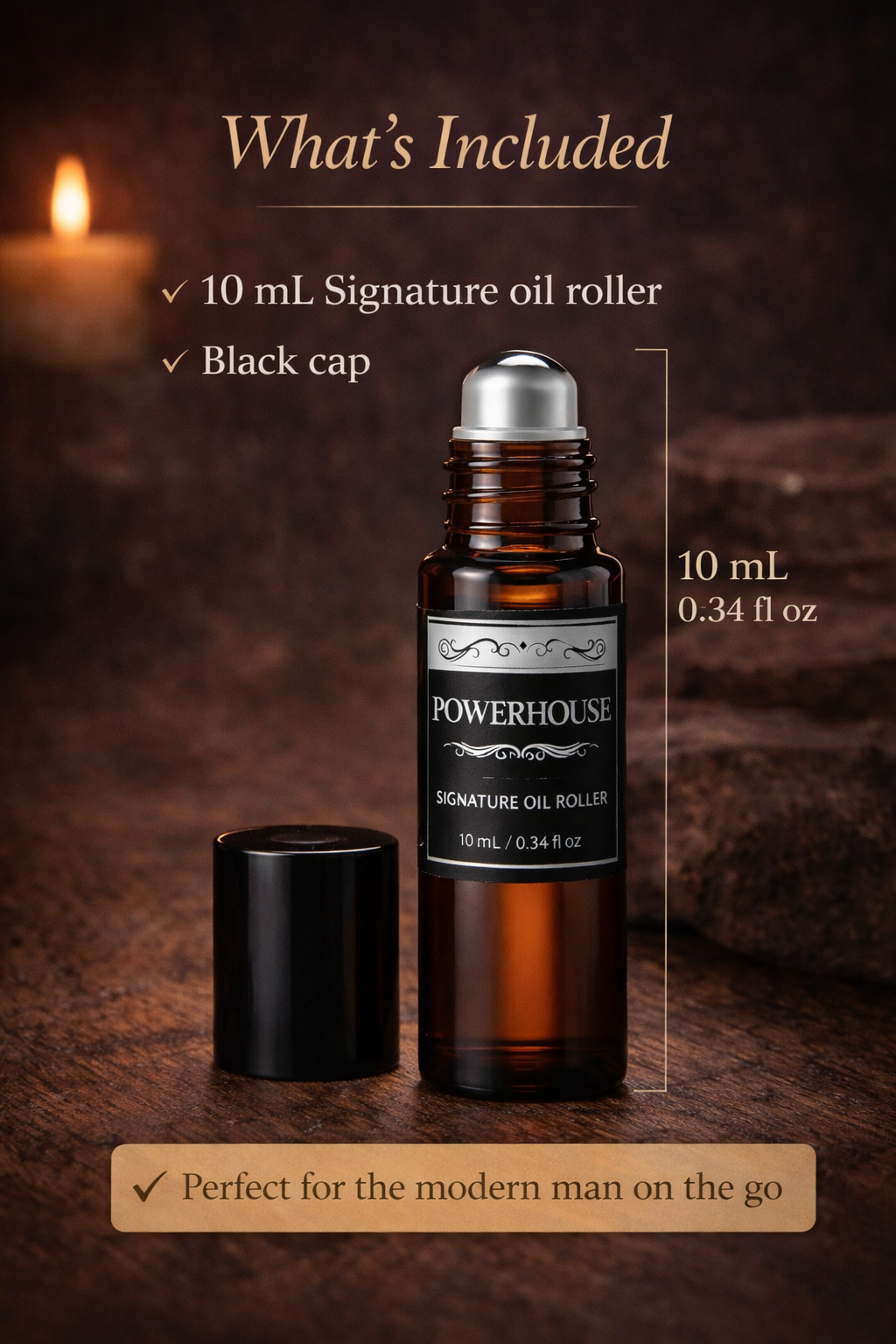Powerhouse Mens Perfume Oil Roller 10 mL Fresh Woods Amber and Musk by Anjolie's Essence Co.