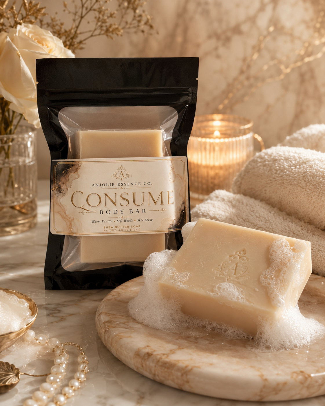 Consume Body Bar Soap 4.5 Oz With Warm Vanilla Woods And Skin Musk by Anjolie's Essence Co.