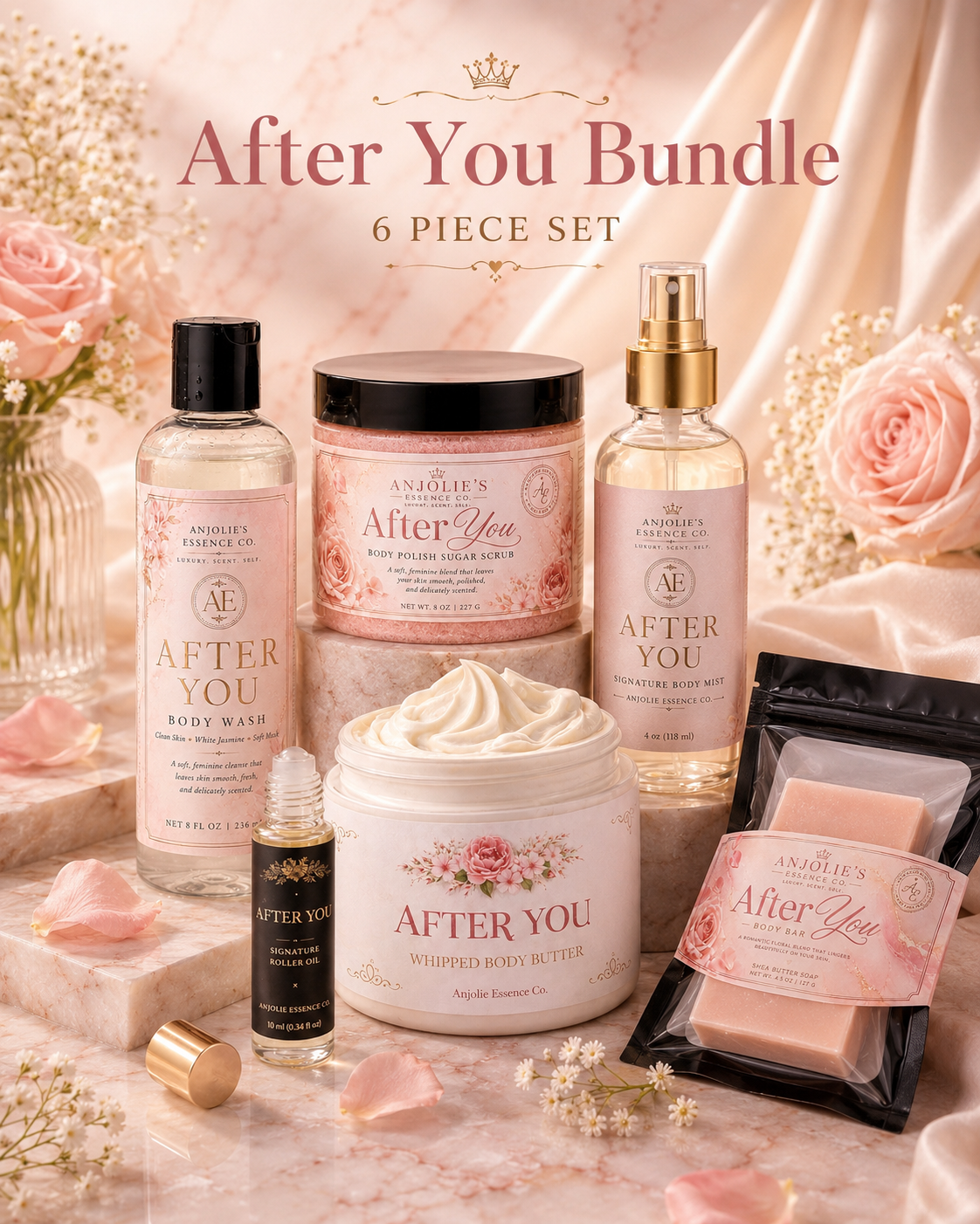 After You 6 Piece Bath And Body Gift Set With Soft Floral Fragrance by Anjolie's Essence Co.