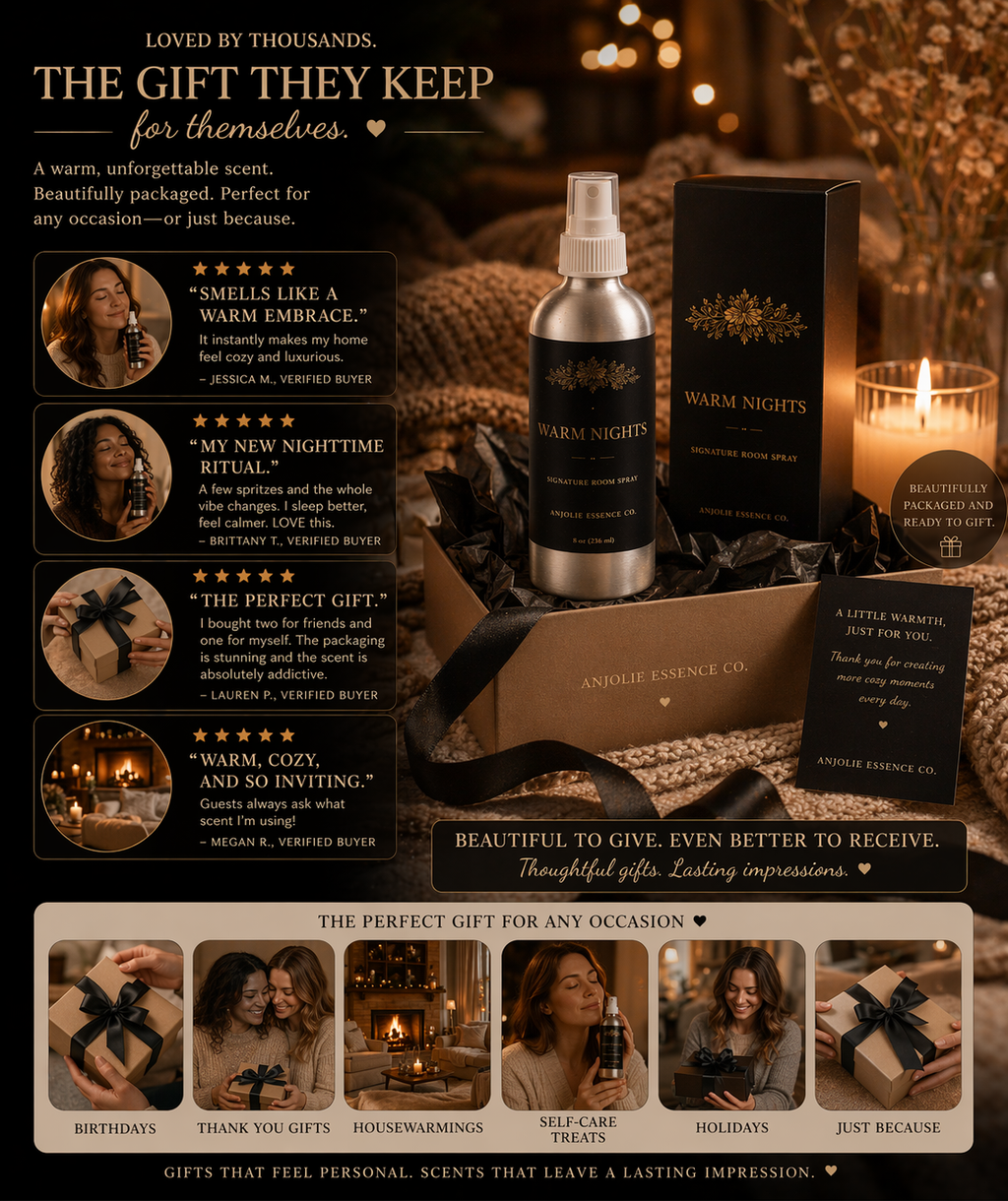 Warm Nights Signature Room Spray 8 Oz Premium Home Fragrance Mist for Cozy Atmosphere by Anjolie's Essence Co.