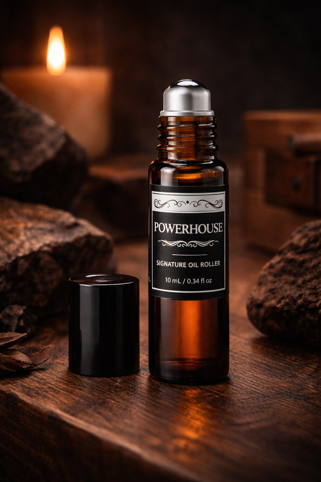 Powerhouse Mens Perfume Oil Roller 10 mL Fresh Woods Amber and Musk by Anjolie's Essence Co.