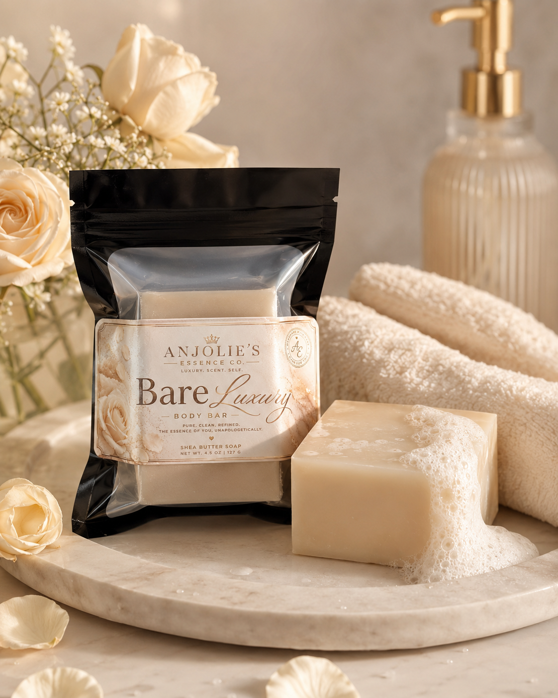 Bare Luxury Body Bar Soap Four And A Half Ounce Clean Linen Musk Daily Cleanser by Anjolie's Essence Co.