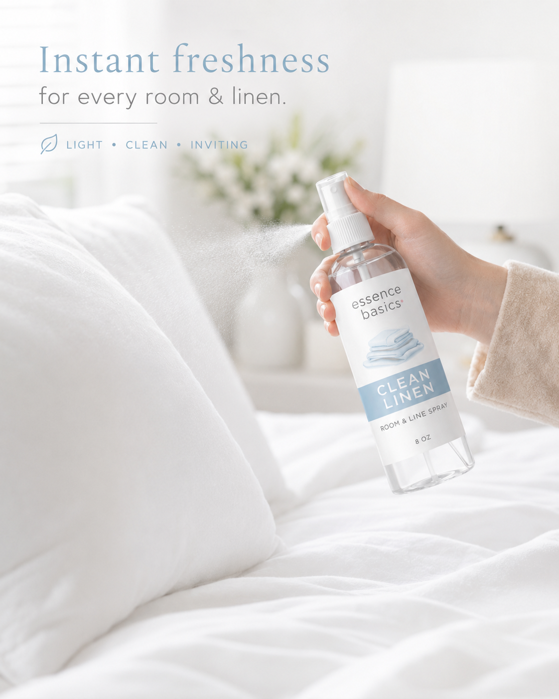 Clean Linen Room and Linen Spray 8 Oz Fresh Fabric and Home Mist by Anjolie's Essence Co.