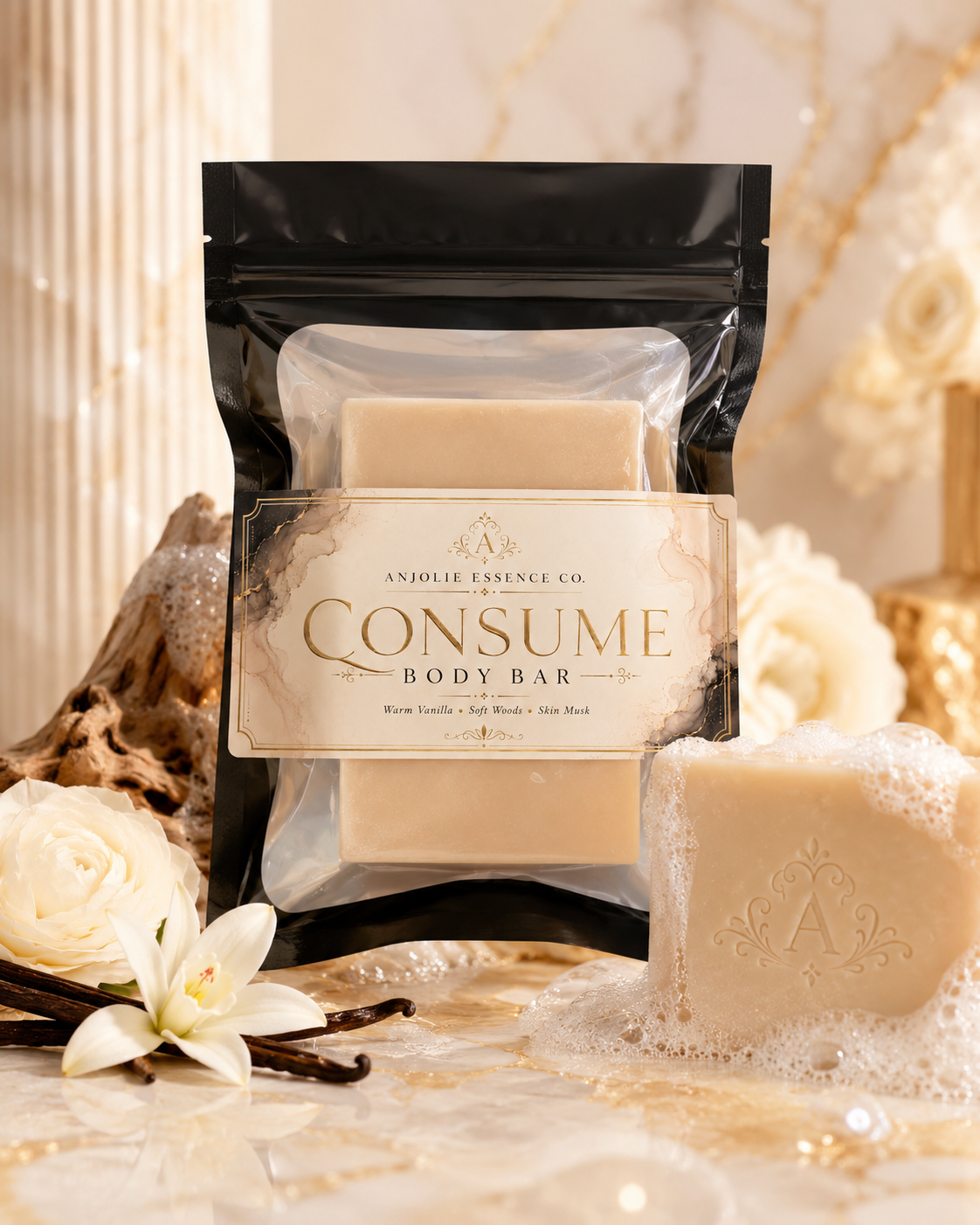 Consume Body Bar Soap 4.5 Oz With Warm Vanilla Woods And Skin Musk by Anjolie's Essence Co.