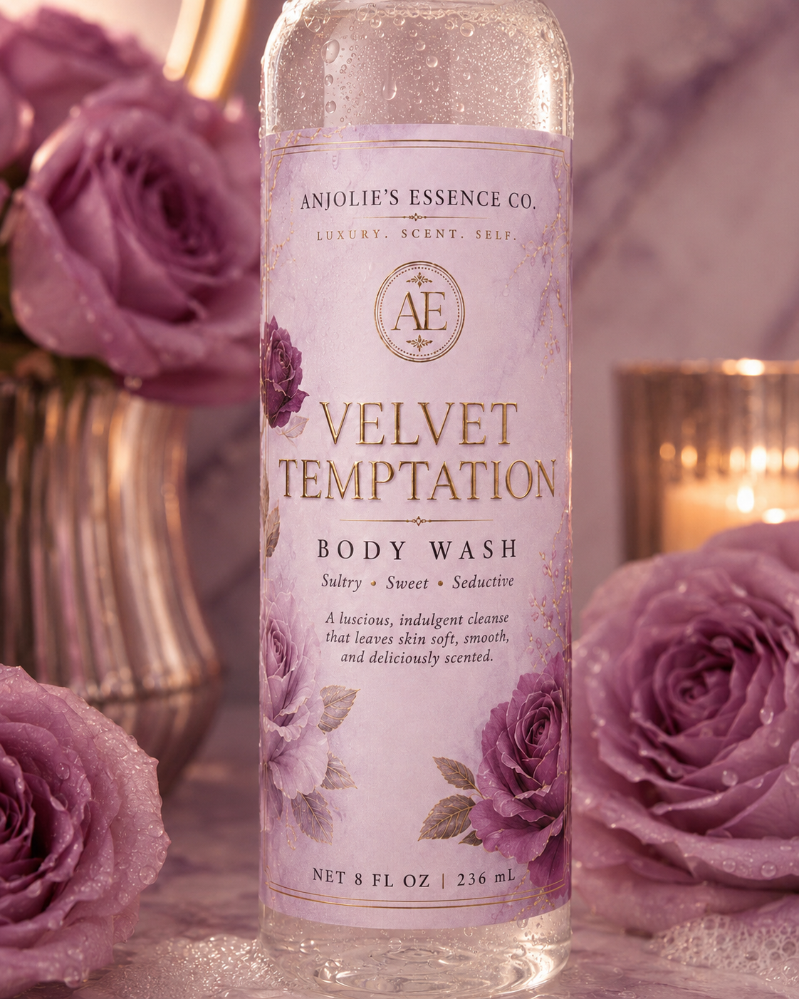 Velvet Temptation Body Wash 8 Oz With Warm Vanilla Floral Fragrance by Anjolie's Essence Co.