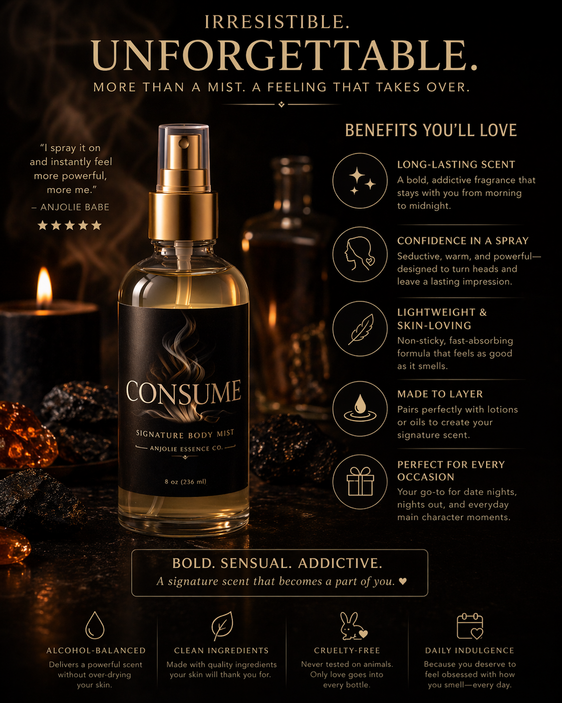 Consume Signature Body Mist For Warm Intimate Scent That Lingers On Skin All Day by Anjolie's Essence Co.