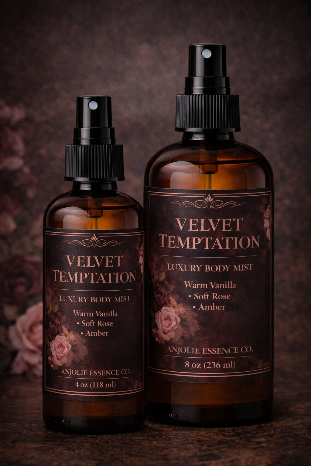 Velvet Temptation Luxury Body Mist By Anjolie Essence Co For Women Long Lasting Soft Rose Vanilla Amber by Anjolie's Essence Co.