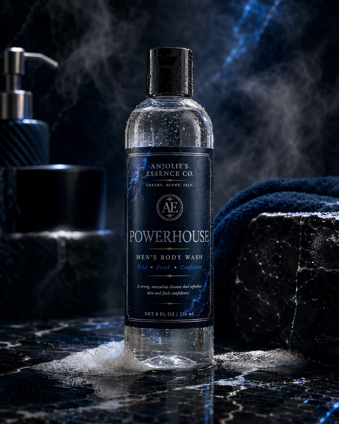 Powerhouse Mens Body Wash 8 Oz With Fresh Woods Amber And Musk by Anjolie's Essence Co.