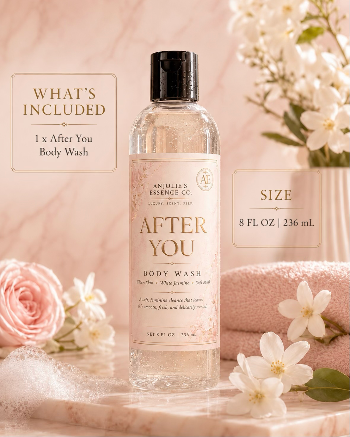 After You Body Wash 8 Oz Soft Floral Musk Shower Gel With Jasmine by Anjolie's Essence Co.