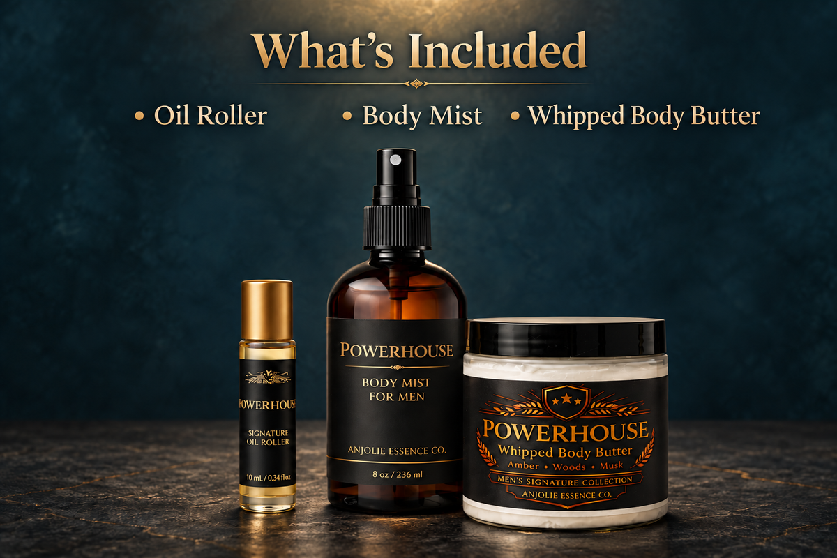 Powerhouse Men Fragrance Layering Set With Perfume Oil Mist And Body Butter by Anjolie's Essence Co.
