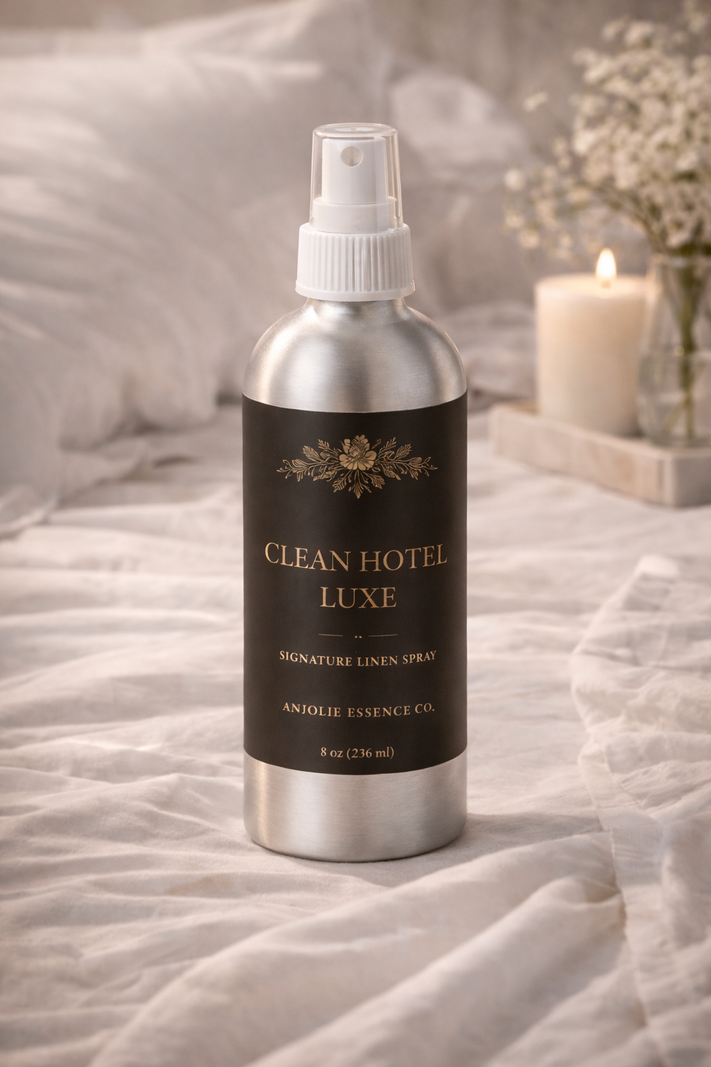 Clean Hotel Signature Linen Spray 8 Oz Alcohol Based Fresh Scent For Bedding And Fabrics by Anjolie's Essence Co.