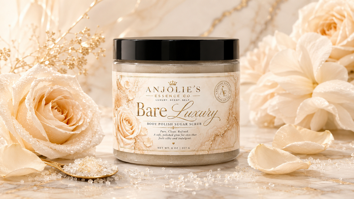 Bare Luxury Body Polish Sugar Scrub 8 Oz Clean Linen Musk Scent by Anjolie's Essence Co.