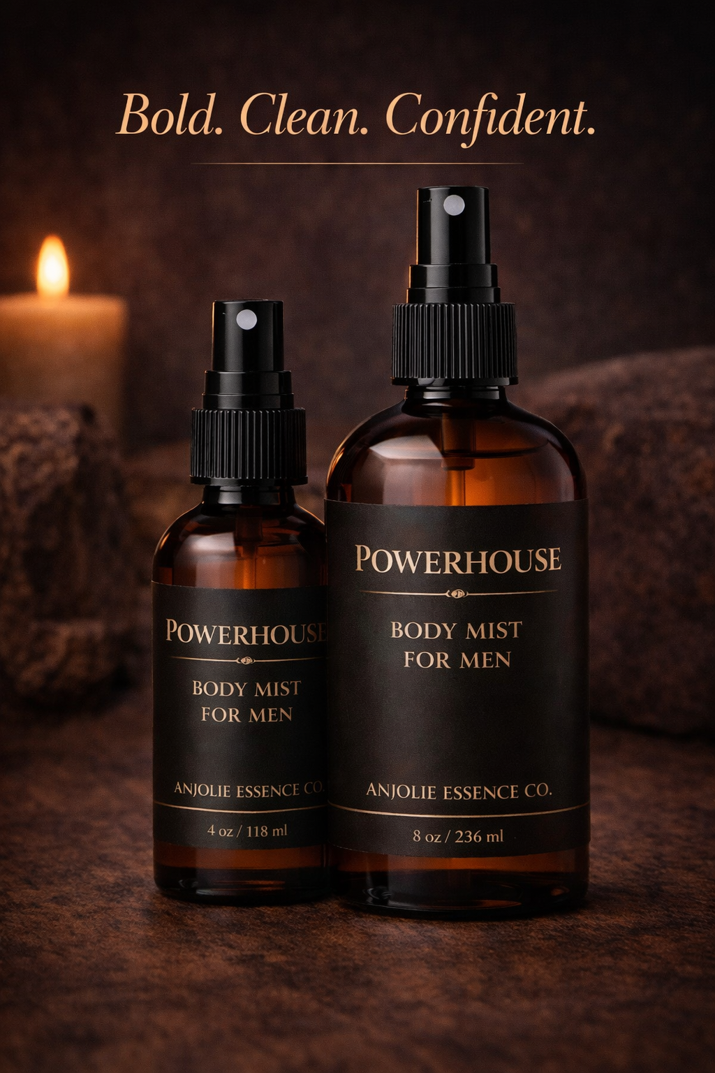 Powerhouse Mens Body Mist with Fresh Woods Amber and Musk by Anjolie's Essence Co.