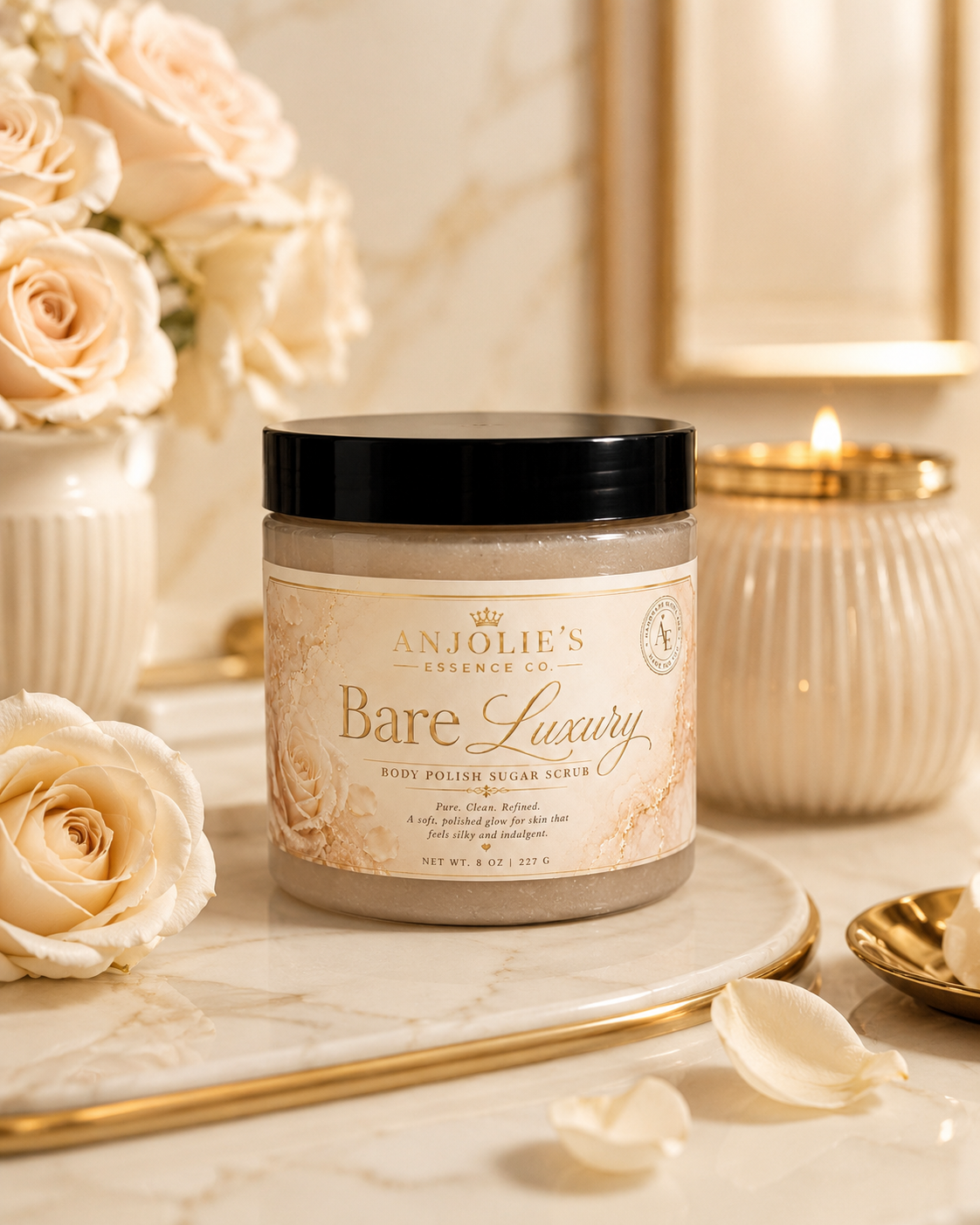 Bare Luxury Body Polish Sugar Scrub 8 Oz Clean Linen Musk Scent by Anjolie's Essence Co.