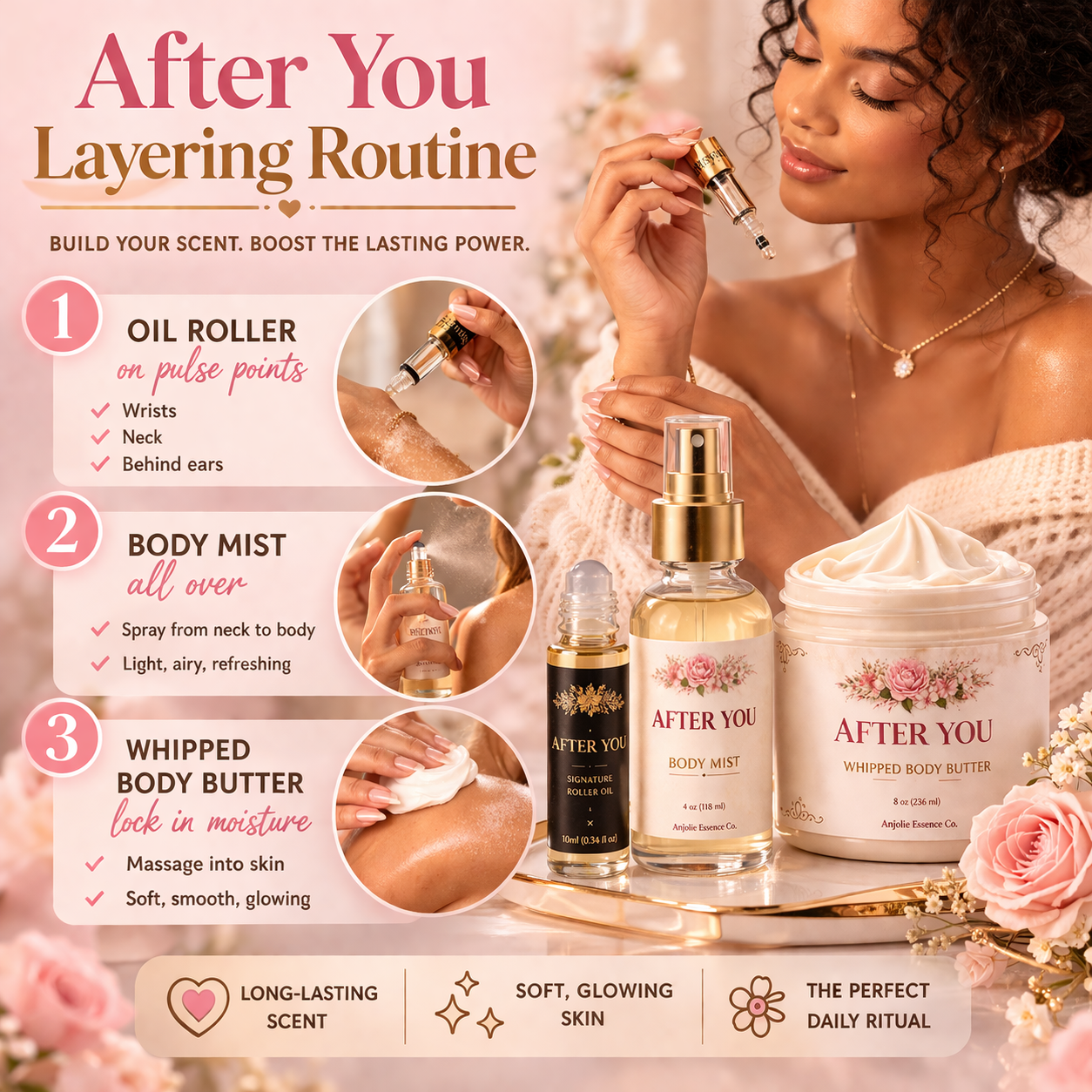 After You Signature Bundle Oil Roller Body Mist And Whipped Body Butter For Everyday Fragrance For Women by Anjolie's Essence Co.