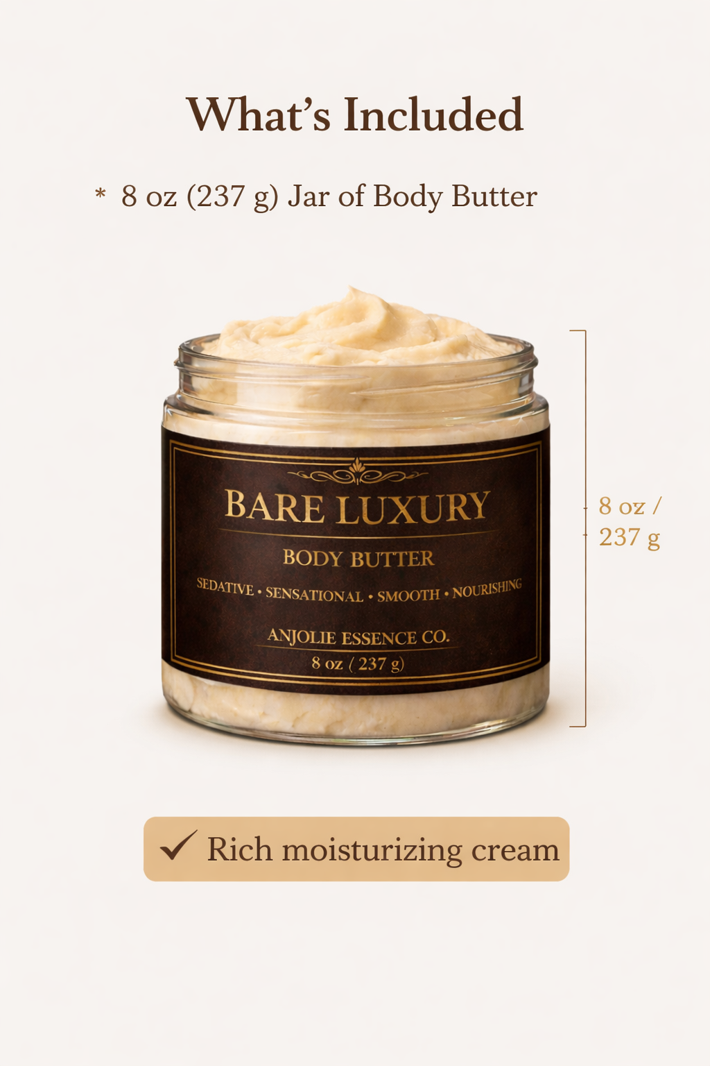 Bare Luxury Whipped Body Butter For Dry Skin Hydration With Shea Mango Butters Luxurious Spa Quality by Anjolie's Essence Co.