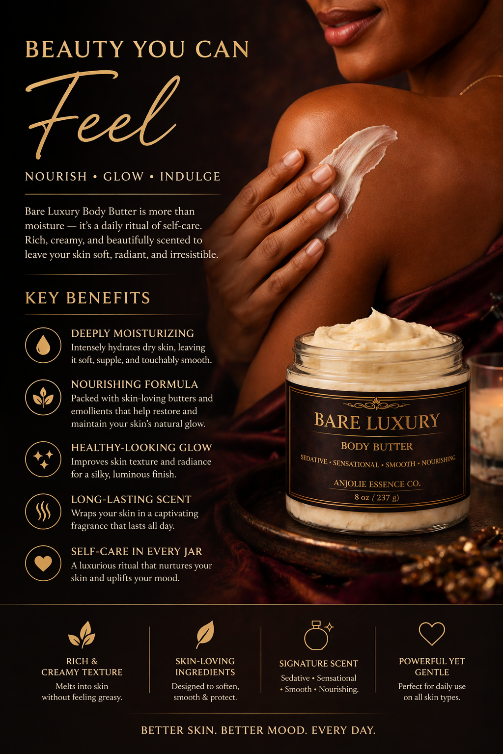 Bare Luxury Whipped Body Butter For Dry Skin Hydration With Shea Mango Butters Luxurious Spa Quality by Anjolie's Essence Co.
