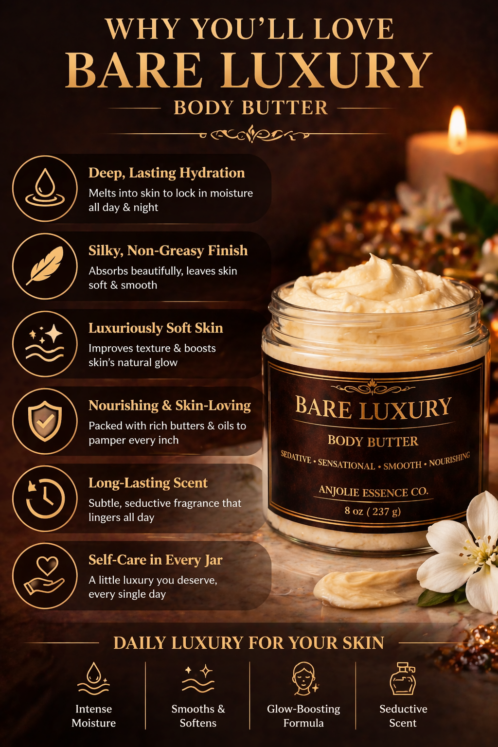 Bare Luxury Whipped Body Butter For Dry Skin Hydration With Shea Mango Butters Luxurious Spa Quality by Anjolie's Essence Co.