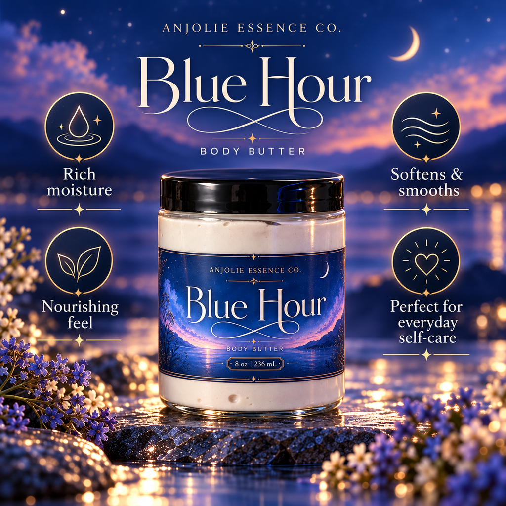 Blue Hour Whipped Body Butter 8 Oz Deeply Moisturizing Skin Care by Anjolie's Essence Co.
