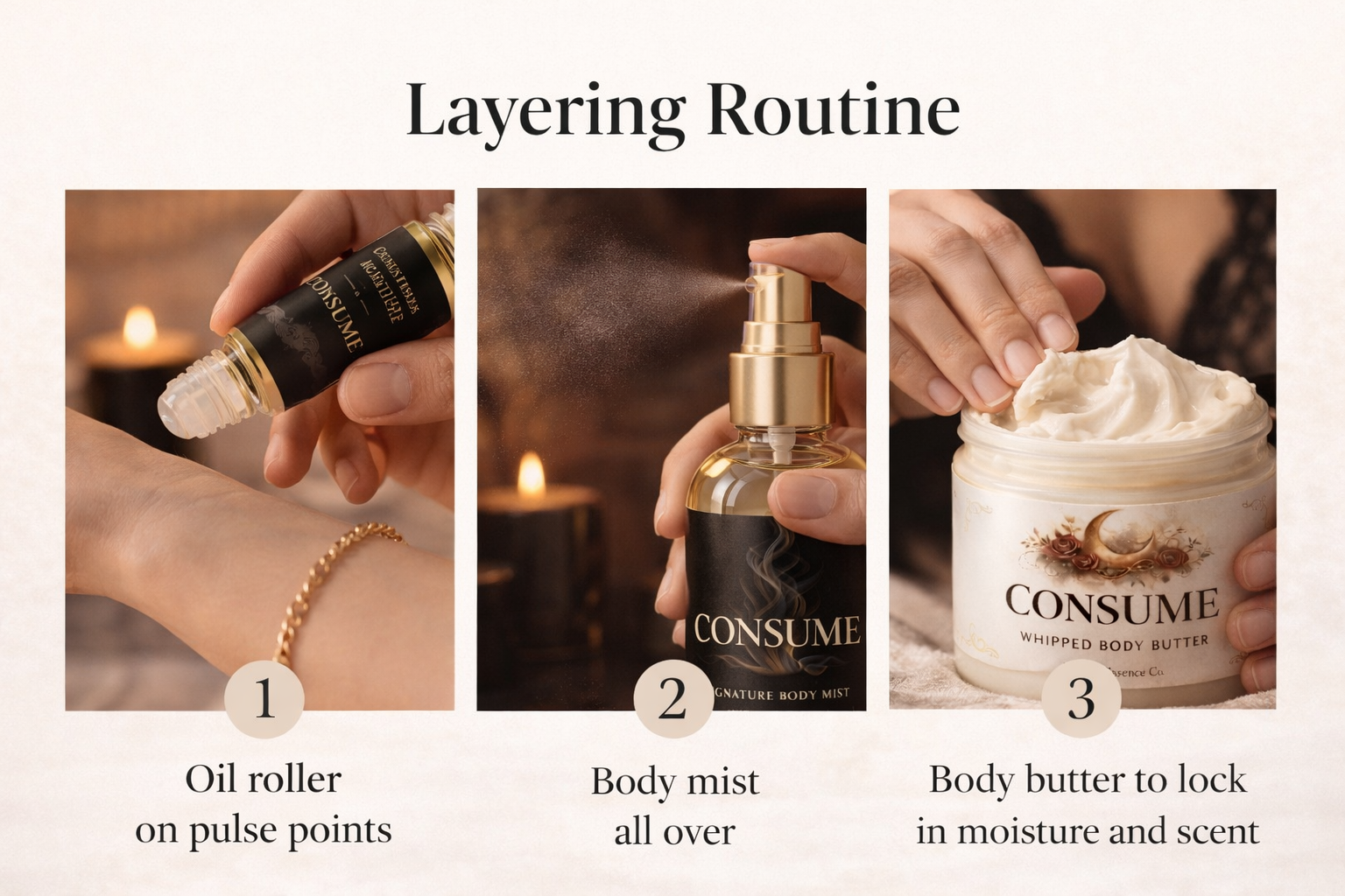 Consume Signature Bundle Oil Roller Body Mist Body Butter For Women Luxury Scent Layering by Anjolie's Essence Co.