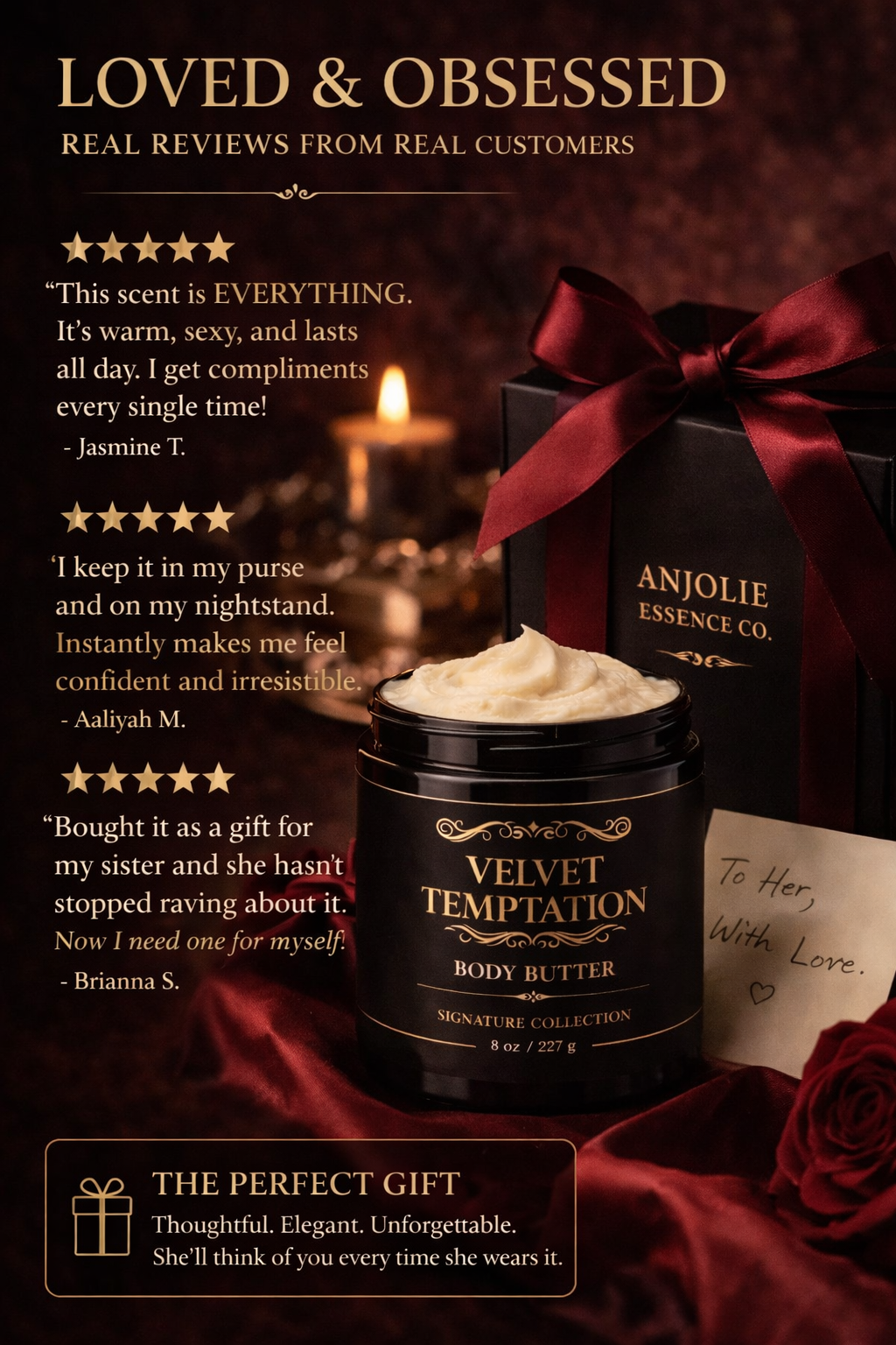 Velvet Temptation Whipped Body Butter For Silky Skin Hydration With Warm Vanilla Floral Scent For Women by Anjolie's Essence Co.